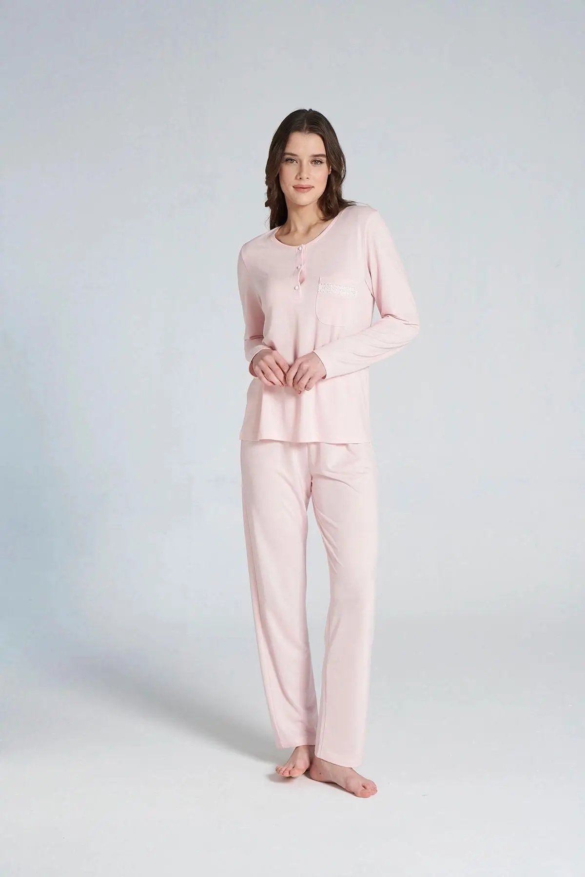 Gd Goldoremi 1703 Kadın Patlı Uzun Kollu Pijama Takım - PEMBE