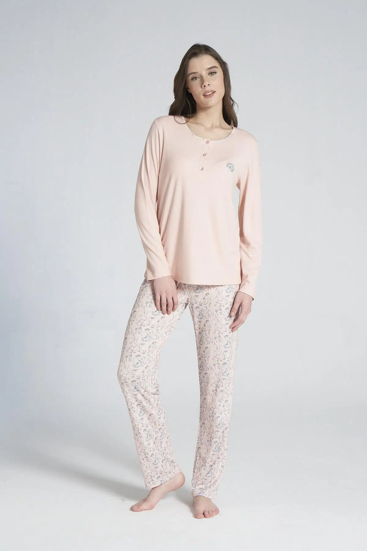 Gd Goldoremi 1718 Kadın Düğmeli Uzun Kollu Pijama Takımı - SOMON