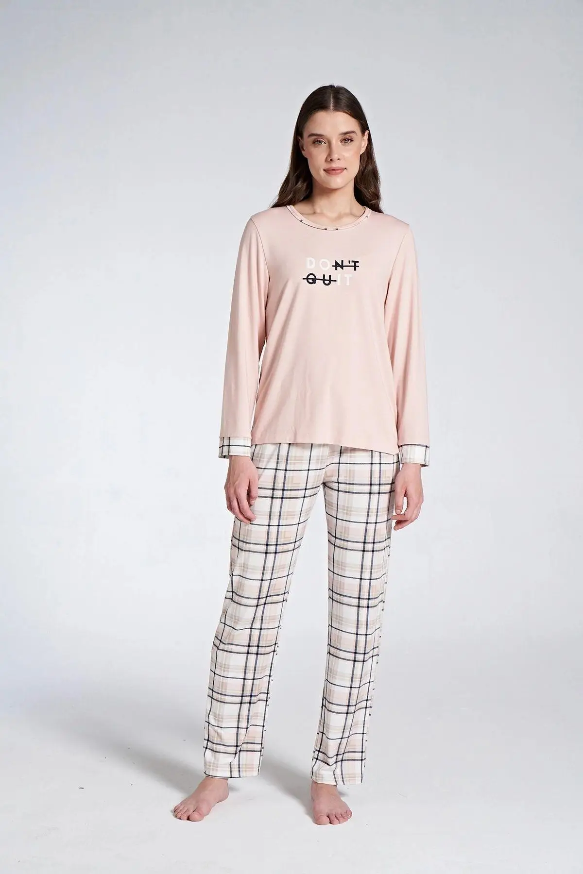Gd Goldoremi 1732 Don't Quıt Kadın Ekoseli Uzun Kollu Pijama Takım - SOMON