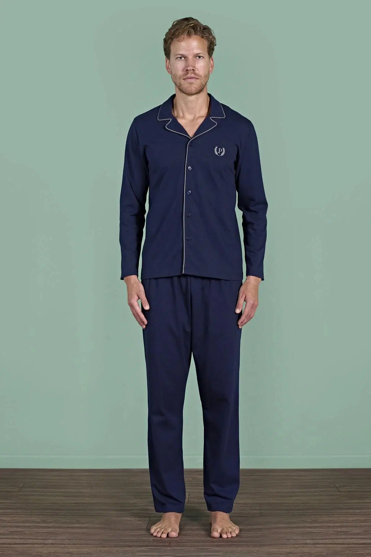 Gd Goldoremi 1937 Büyük Beden Erkek Gömlek Yaka Önden Düğmeli Uzun Kollu Pijama Takım