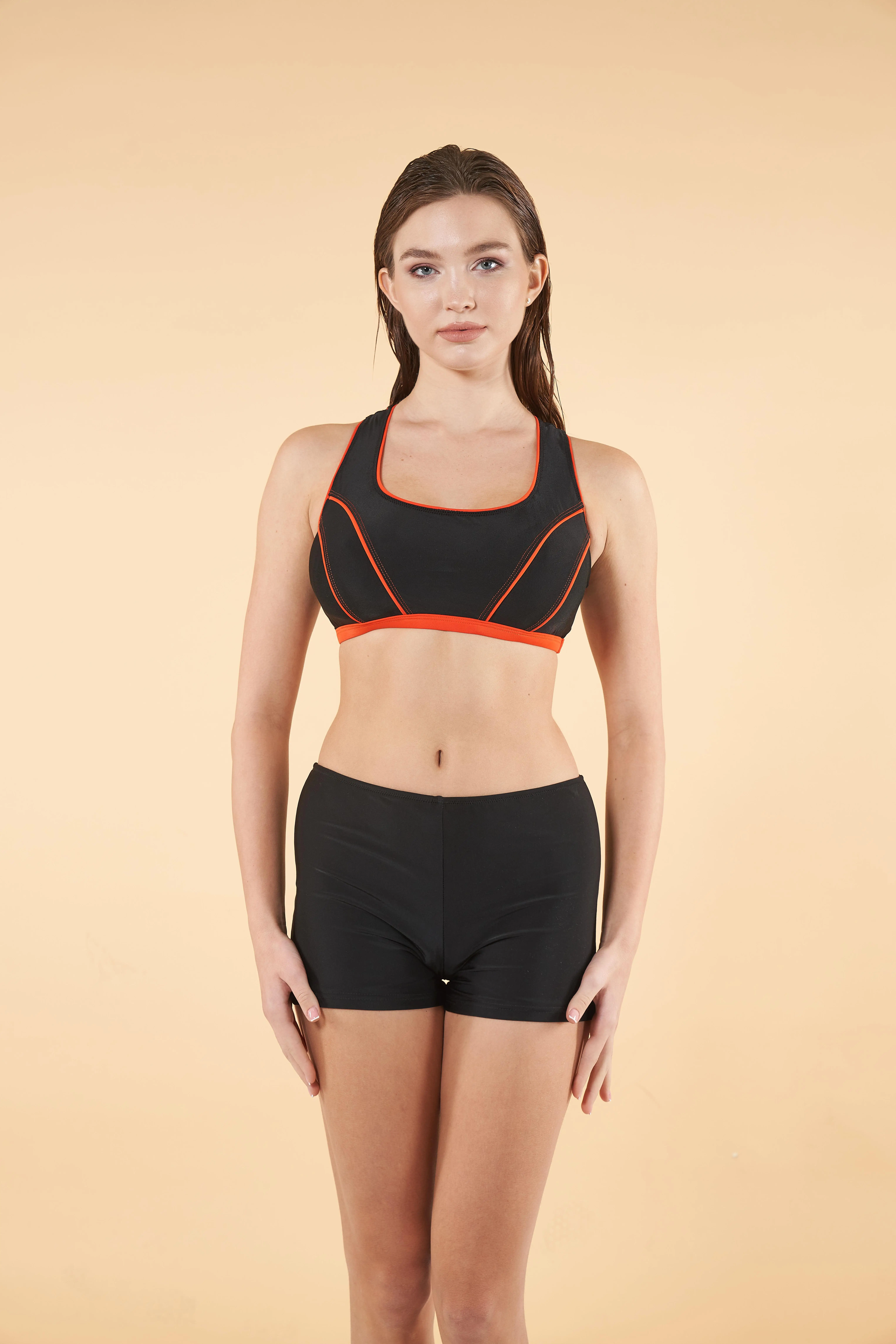 Gd Goldoremi 2513-550 Kadın Yüzücü Bikini Şortlu Takım - SİYAH