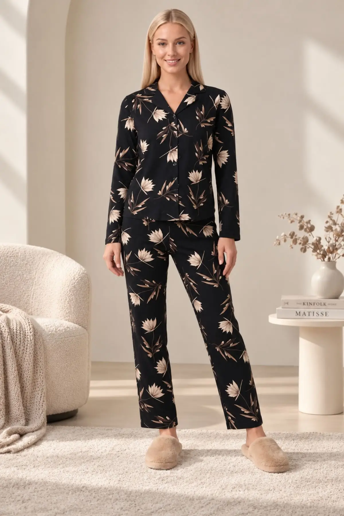 Gd Goldoremi 30185 Kadın Premium Uzun Kollu Önden Düğmeli Pijama Takım