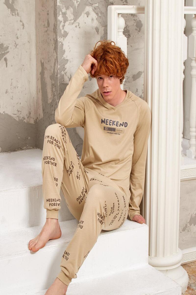 Gd Goldoremi 5326 Erkek Weekend Uzun Kollu Pijama Takımı - BEJ