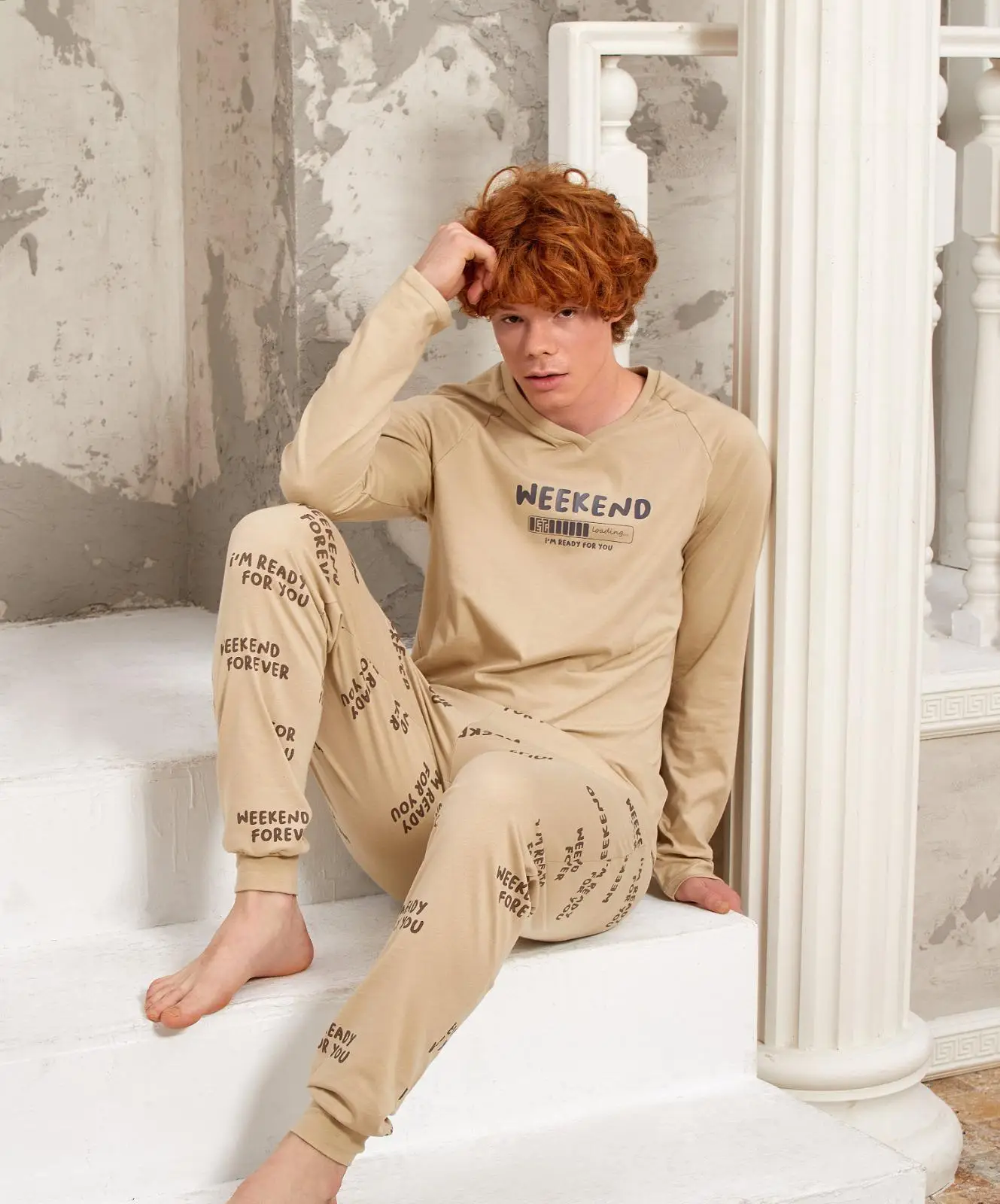 Gd Goldoremi 5326 Erkek Weekend Uzun Kollu Pijama Takımı - BEJ