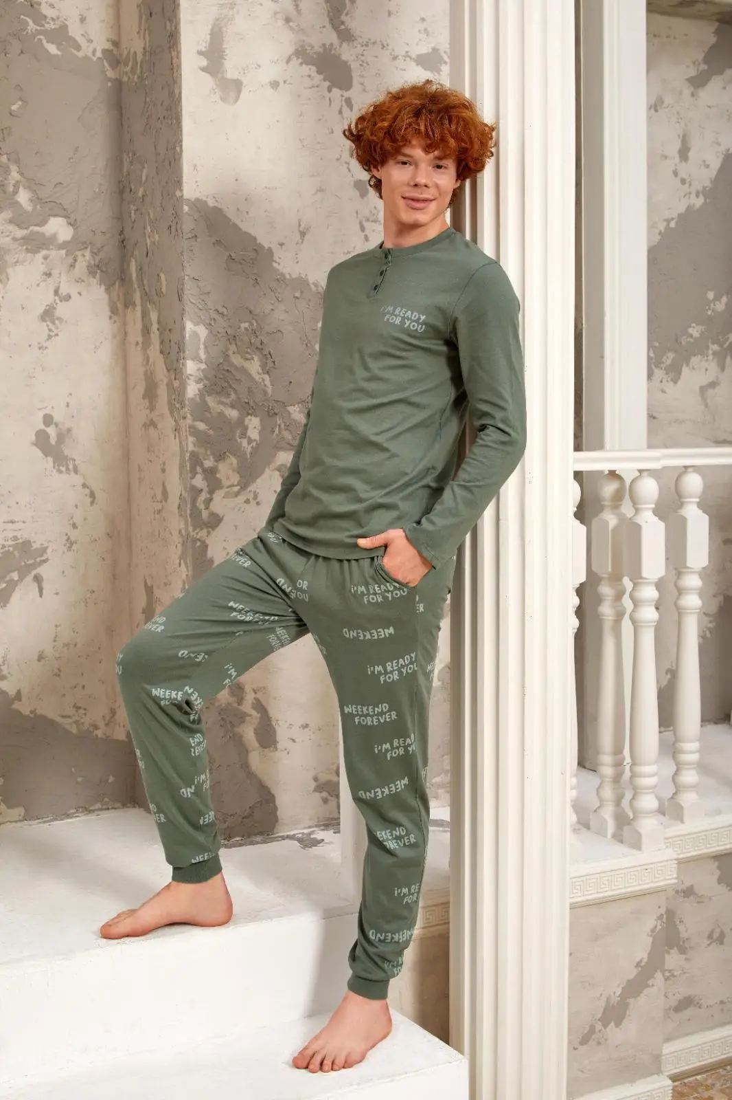Gd Goldoremi 5355 Erkek Uzun Kollu Pijama Takımı - YEŞİL