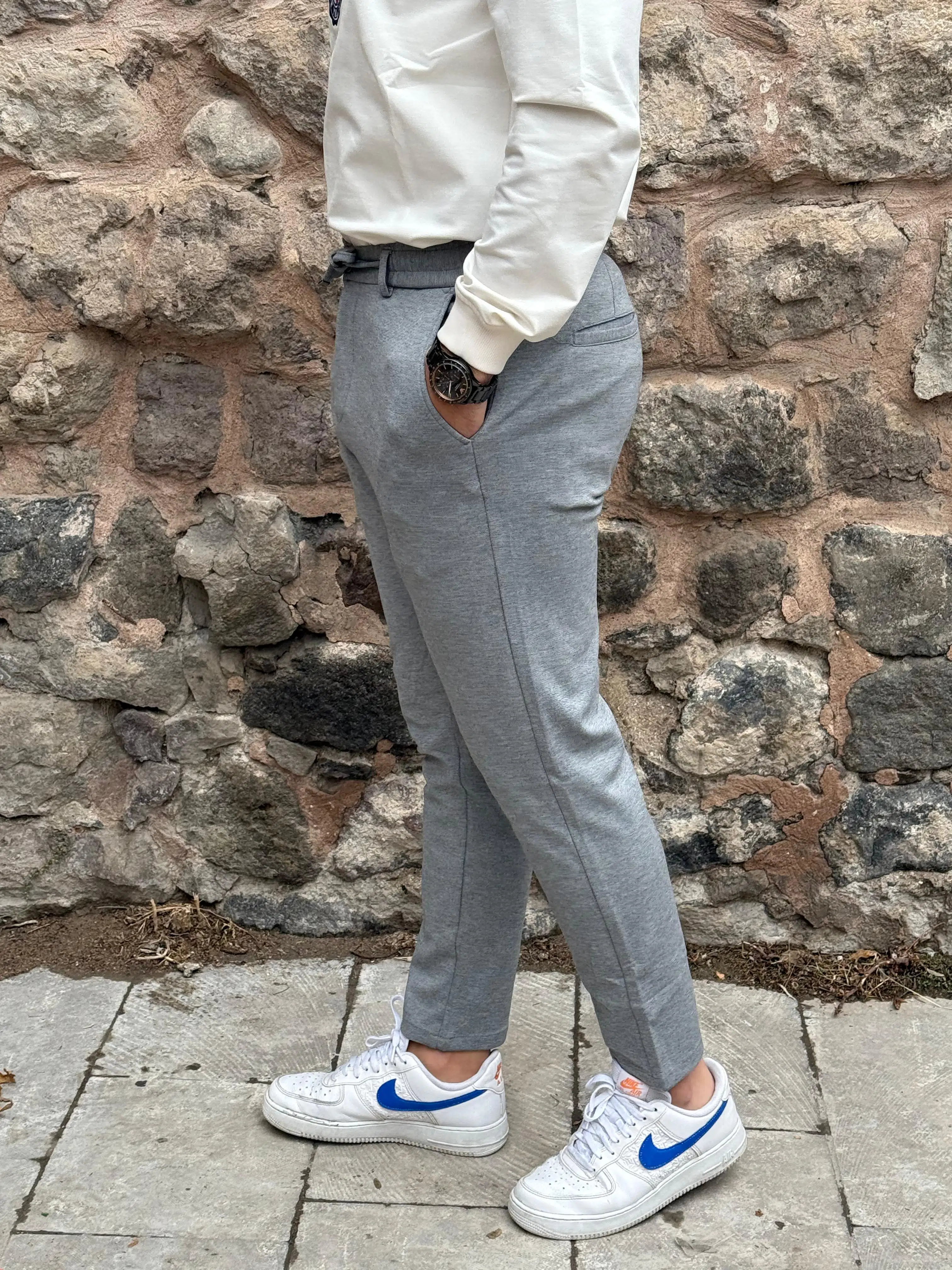 Gd Goldoremi 6649 Erkek Likralı Slim Fit Beli Lastikli İpli Çelik Kumaş Rahat Jogger - GRİ