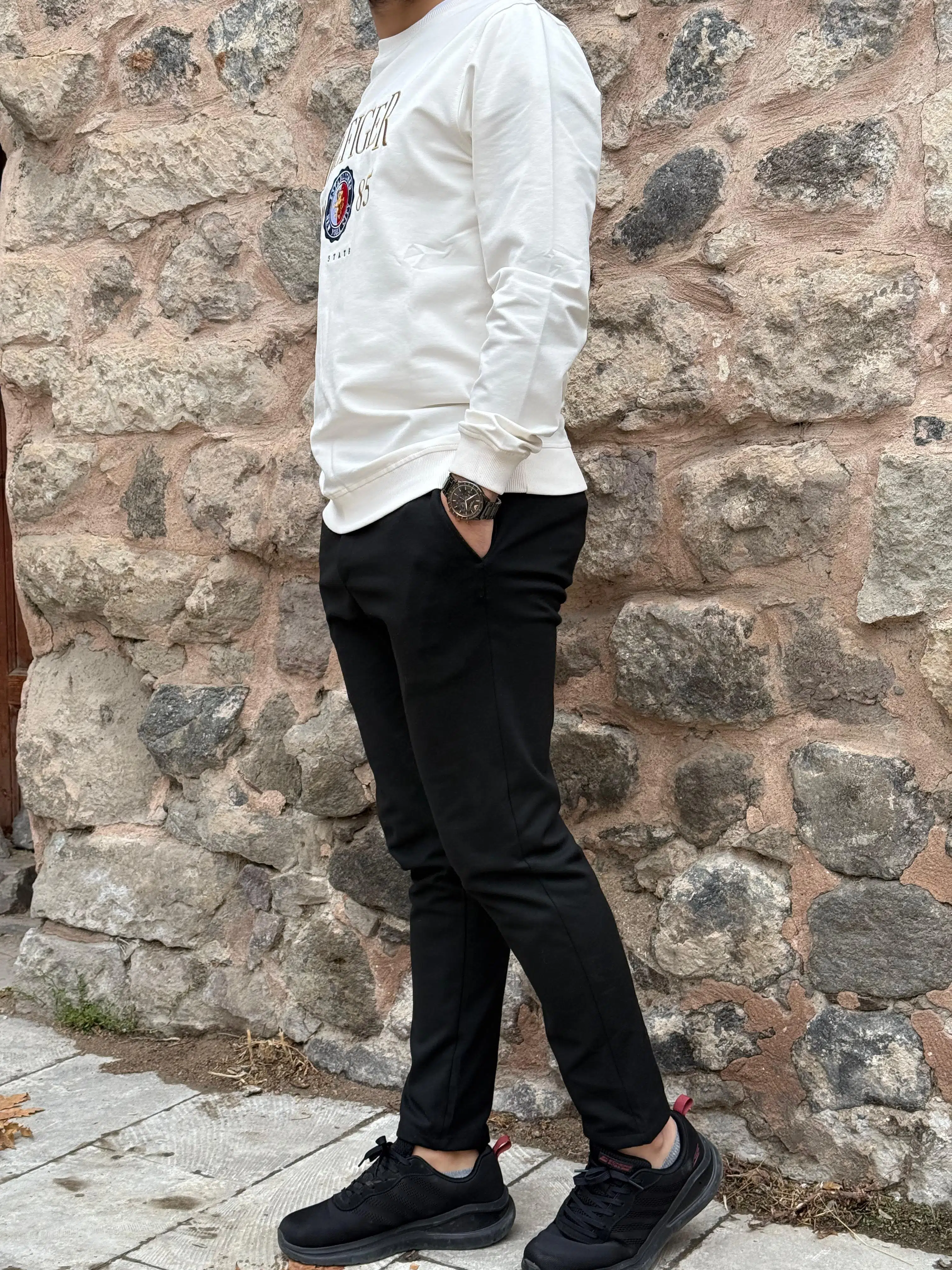 Gd Goldoremi 6649 Erkek Likralı Slim Fit Beli Lastikli İpli Çelik Kumaş Rahat Jogger - SİYAH