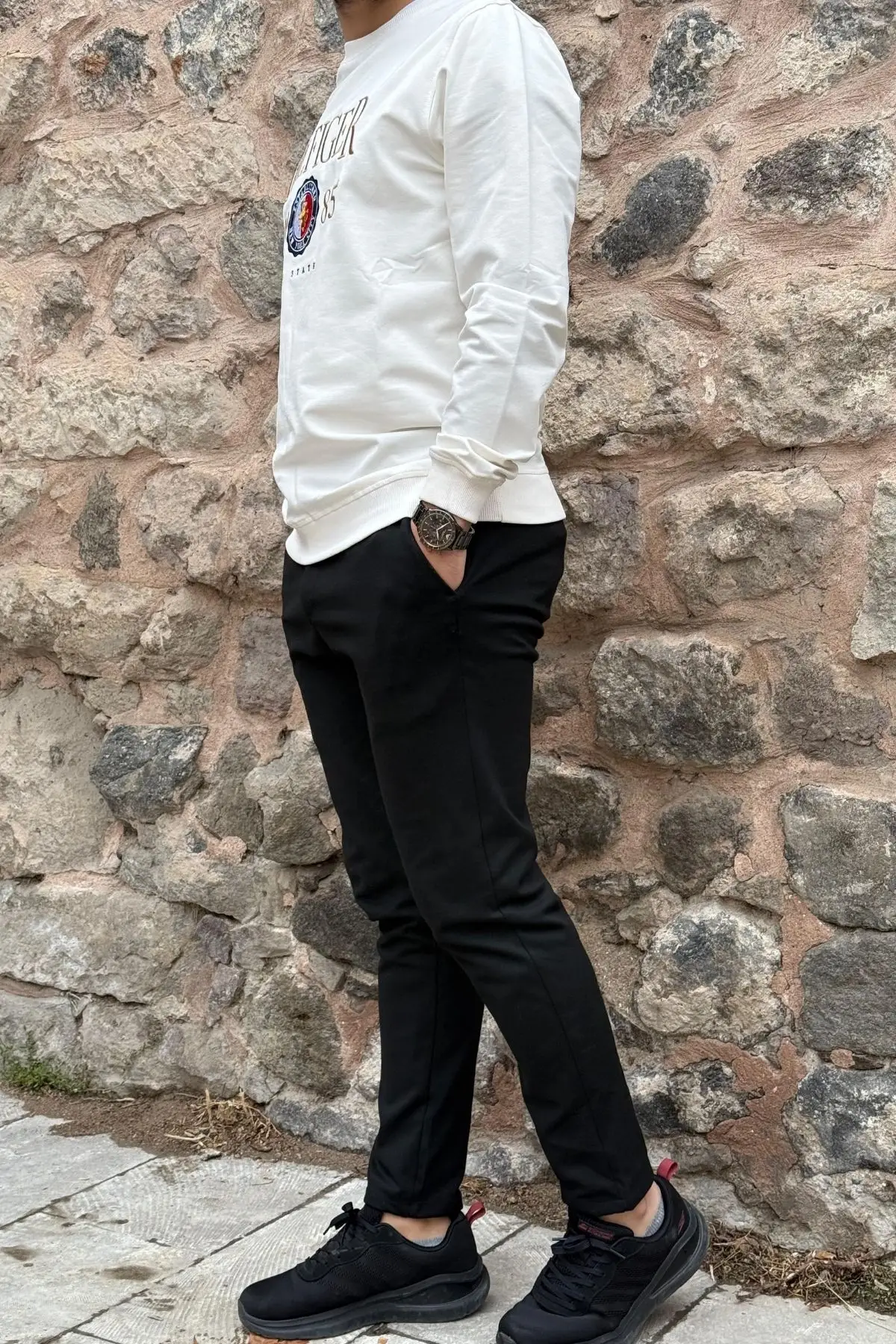 Gd Goldoremi 6649 Erkek Likralı Slim Fit Beli Lastikli İpli Çelik Kumaş Rahat Jogger - SİYAH