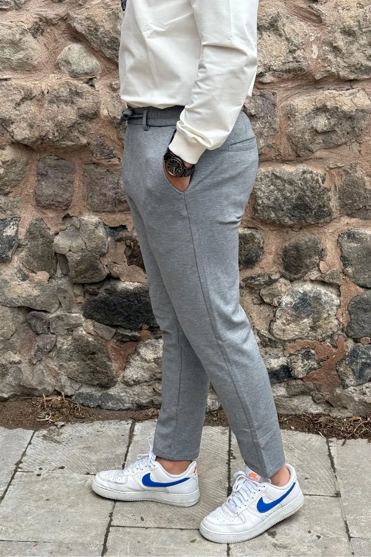 Gd Goldoremi 6649 Erkek Likralı Slim Fit Beli Lastikli İpli Çelik Kumaş Rahat Jogger - GRİ