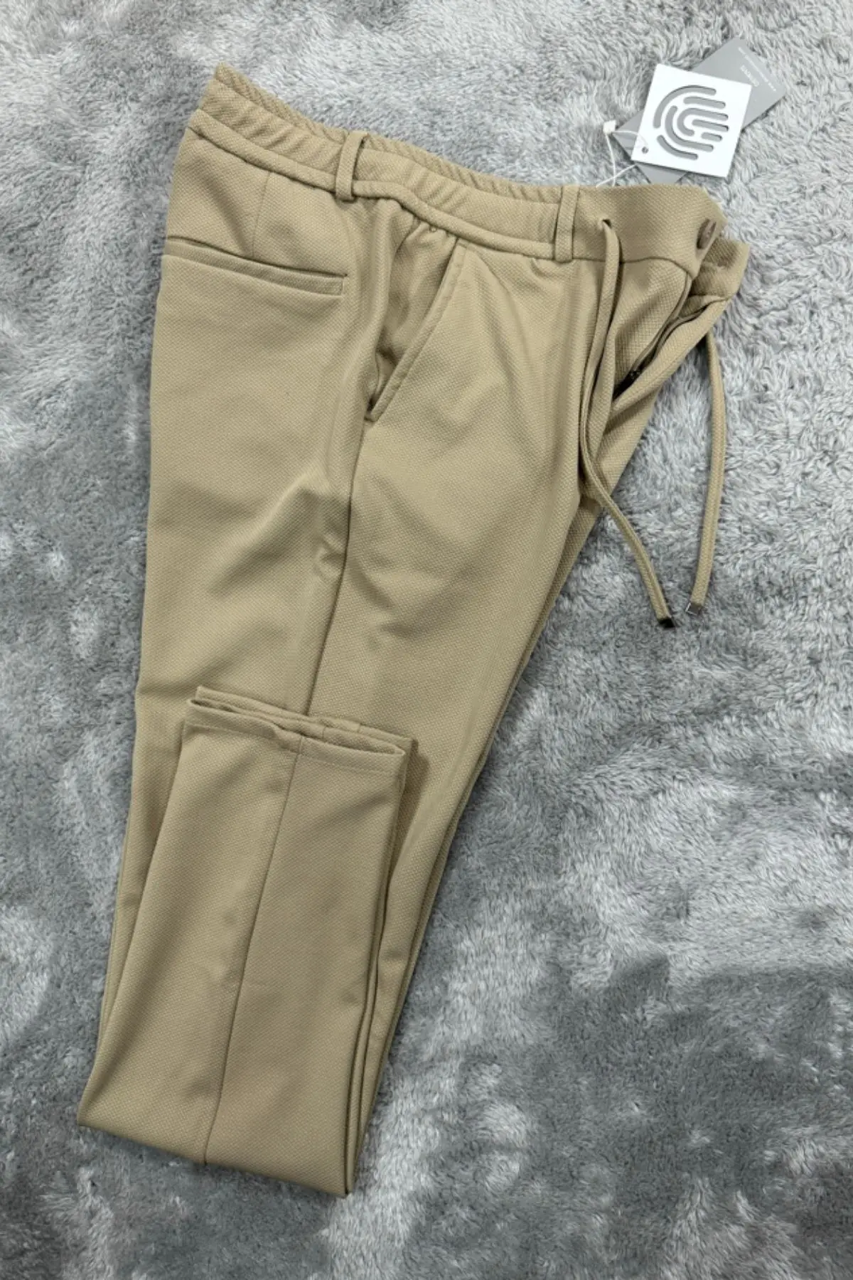 Gd Goldoremi Erkek Slim Fit Beli Lastikli İpli Fermuarlı Likralı Ascoli Kumaş Rahat Jogger - BEJ