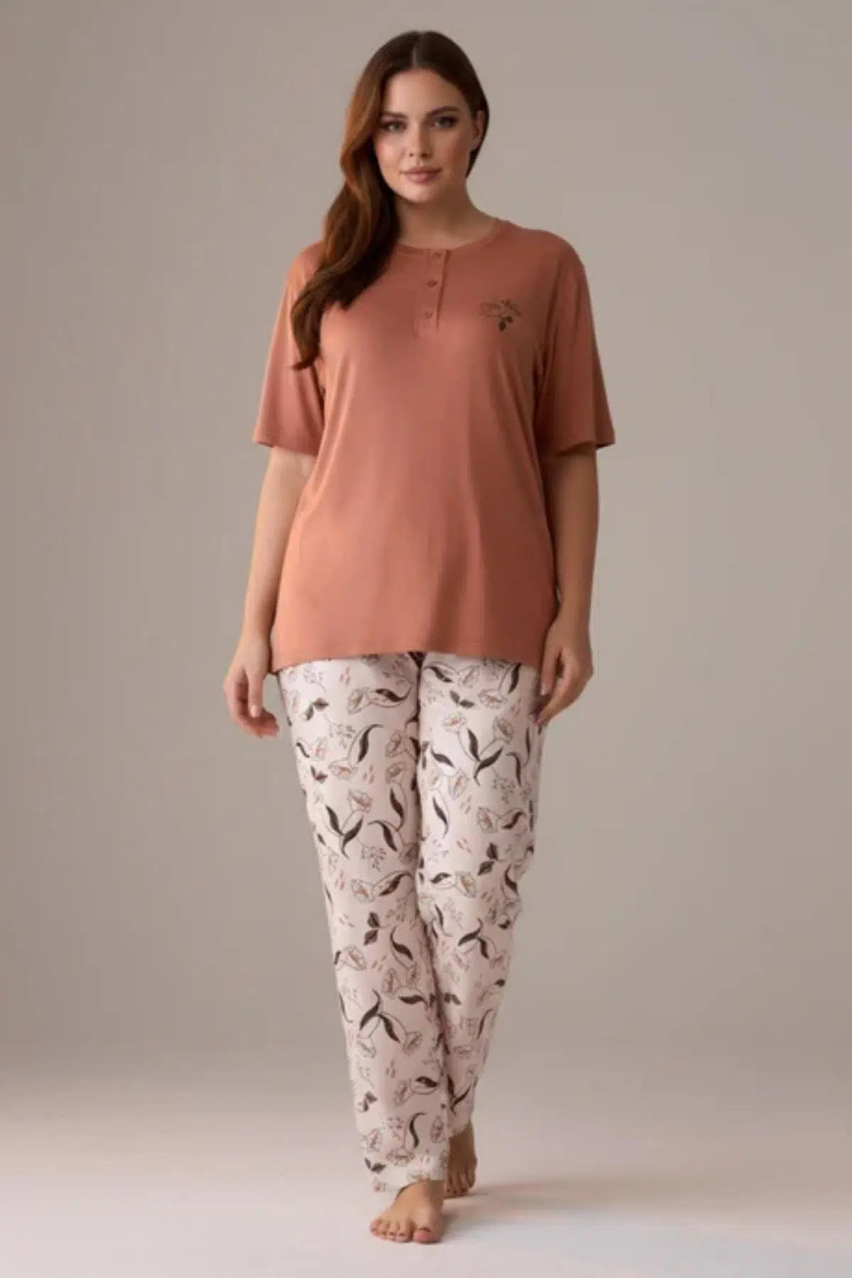 Gd Goldoremi Premium Kadın Büyük Beden Kısa Kollu Likralı Rahat Regular Pijama Takım