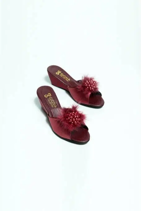 Giona 105 Kadın Dolgu Topuklu Gelin Çeyiz Terliği - BORDO