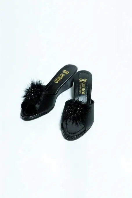 Giona 105 Kadın Dolgu Topuklu Gelin Çeyiz Terliği - SİYAH