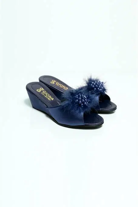 Giona 105 Kadın Dolgu Topuklu Gelin Çeyiz Terliği - LACİVERT