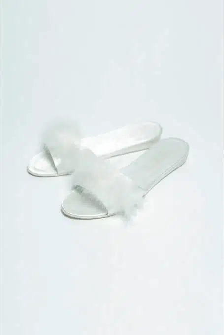 Giona 707 Kadın Tüylü Gelin Terliği - EKRU