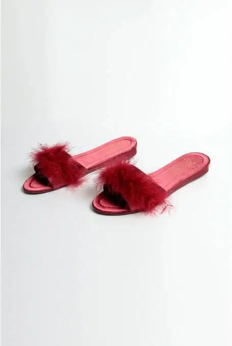 Giona 707 Kadın Tüylü Gelin Terliği - BORDO