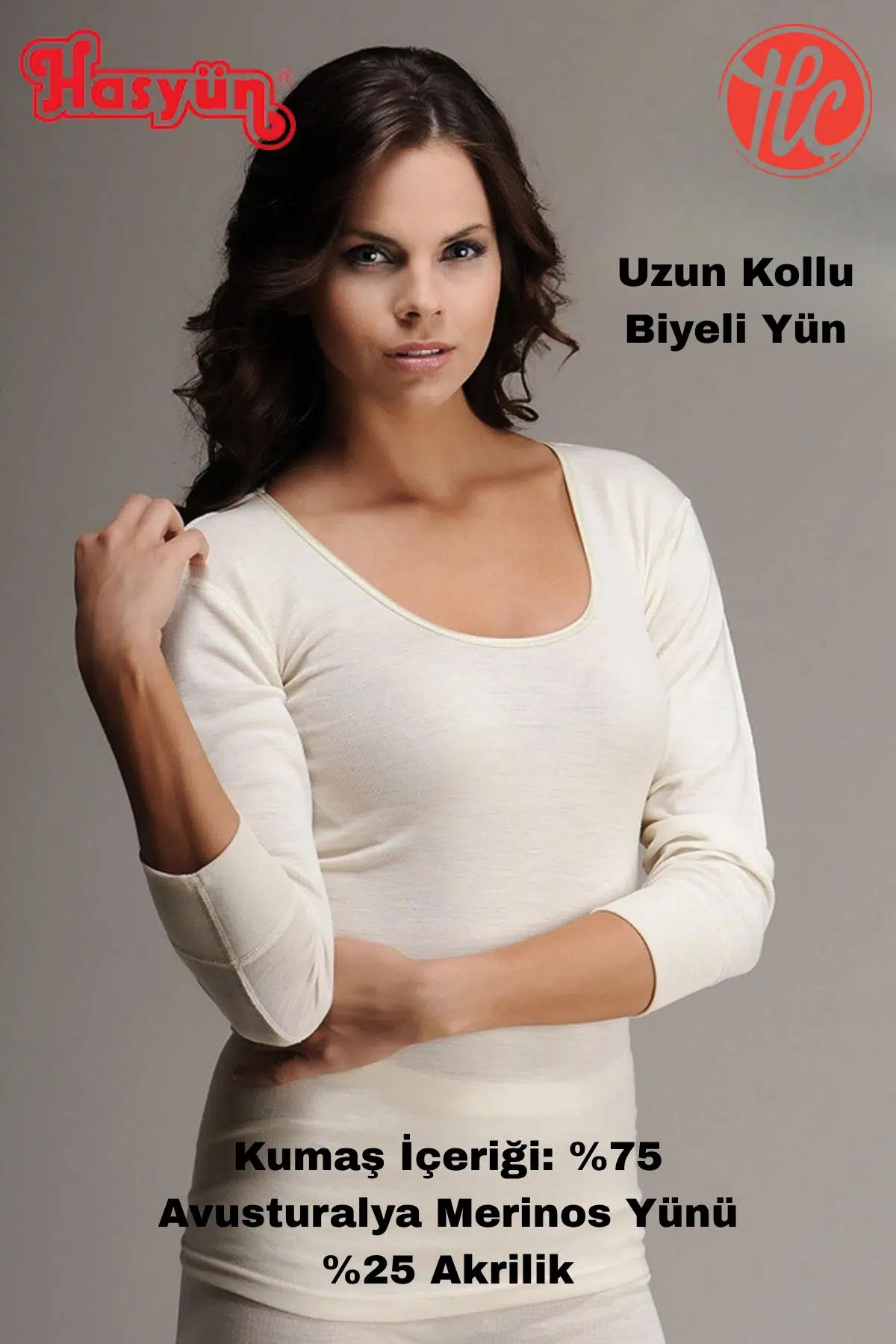 Hasyün %75 Yün Kadın Sıcak Tutar Terletmez Kaşınma Yapmaz Ribana Biyeli Yün Uzun Kollu İçlik