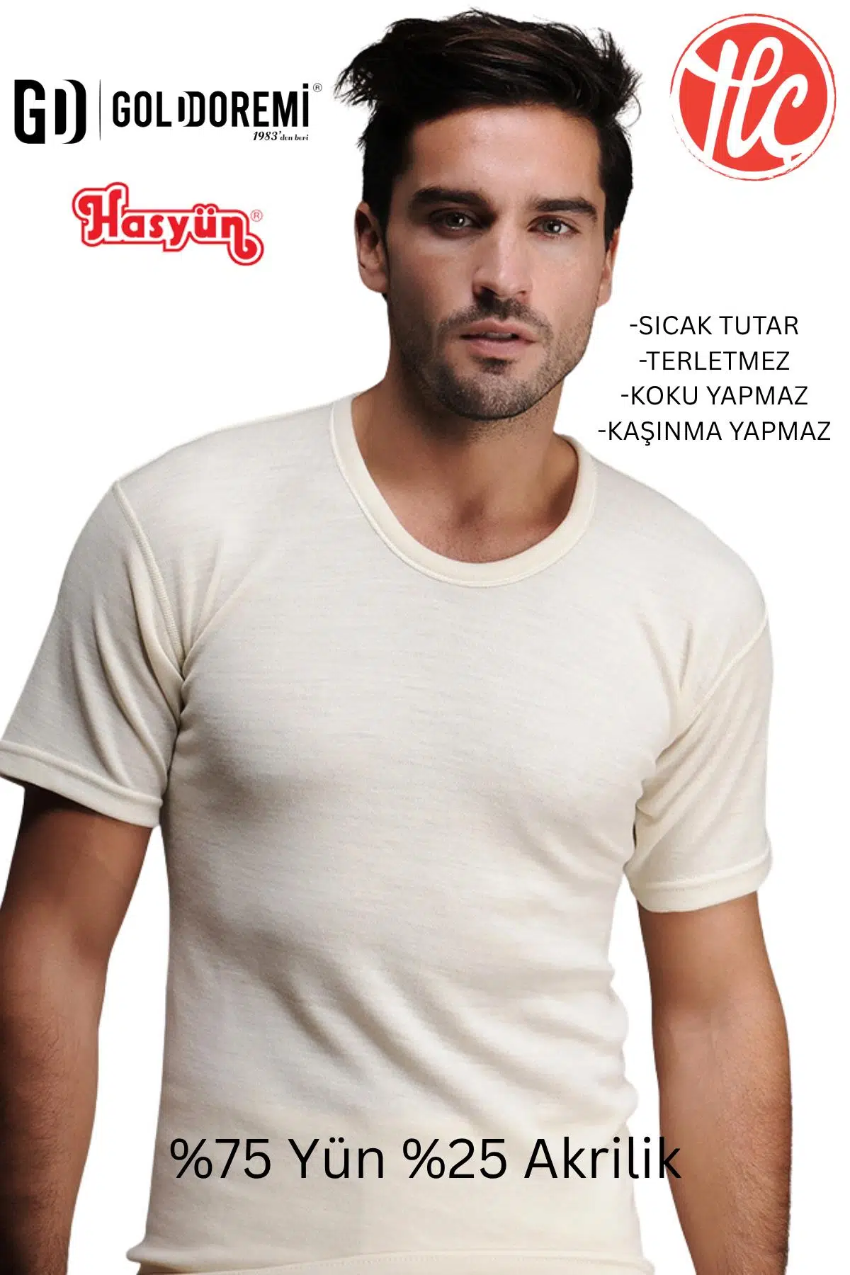 Hasyün Erkek Büyük Beden %75 Yün Ter Emici Kaşındırmaz Kısa Kol Üst İçlik 