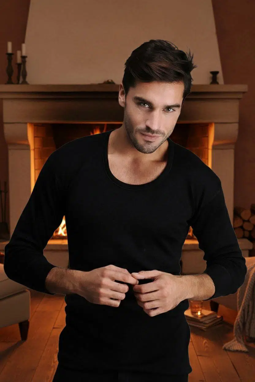 Hasyün 4002 Erkek Siyah Terletmez Tene Batmaz Sıcak Tutan Uzun Kollu Yün Fanila