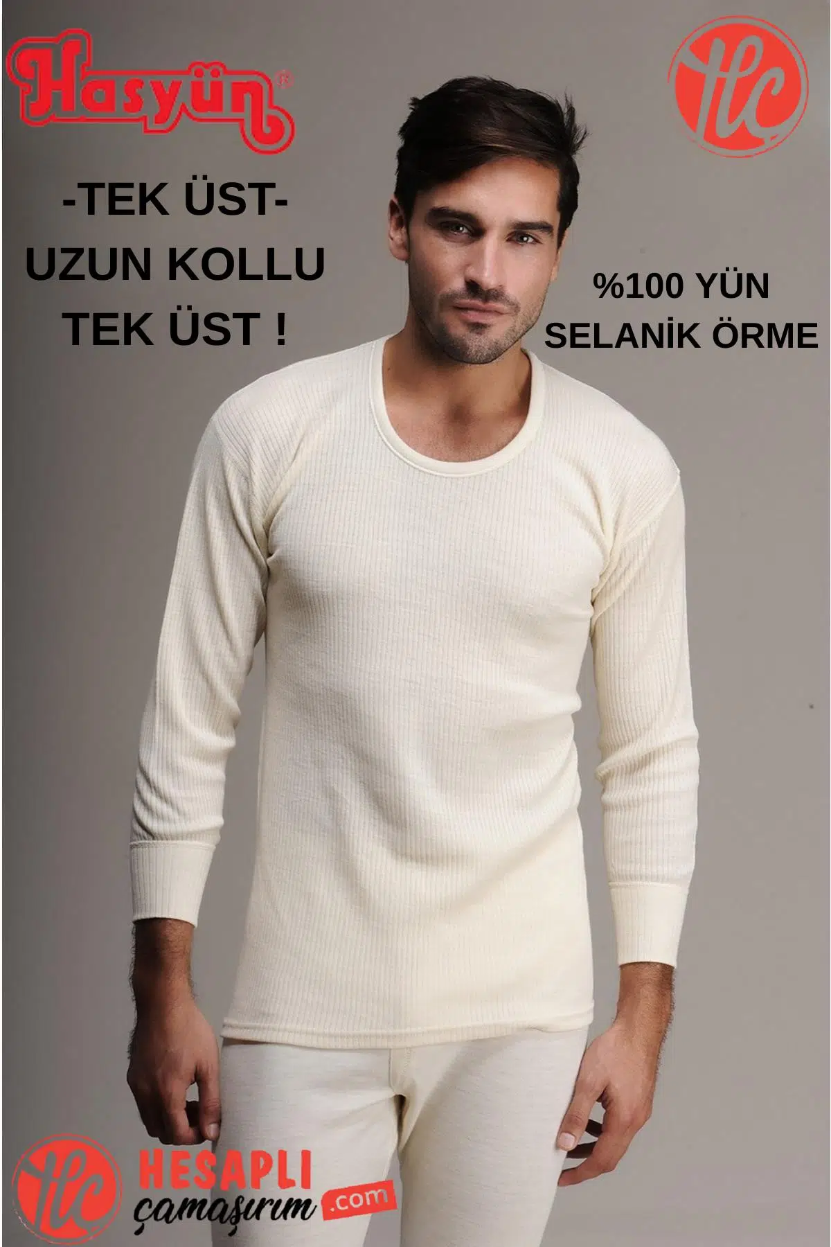 Hasyün Erkek Ter Emici Kaşındırmaz %100 Yün Uzun Kollu İçlik