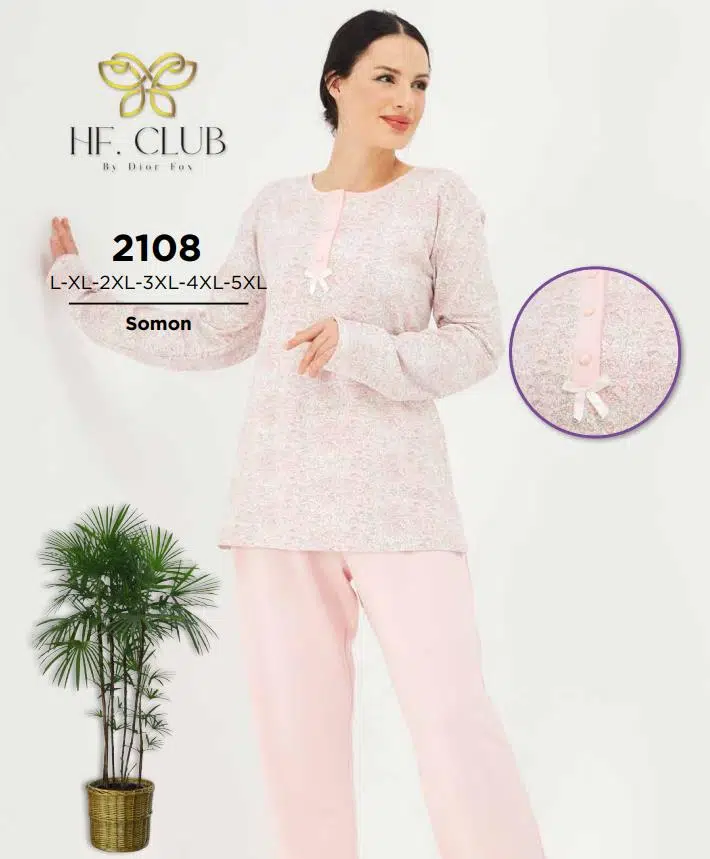 HF Club 2108 Kadın Uzun Kollu Pijama Takımı - PUDRA