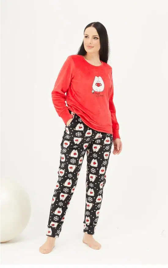 HF Club 2114 Kadın Kadife Pijama Takım - KIRMIZI
