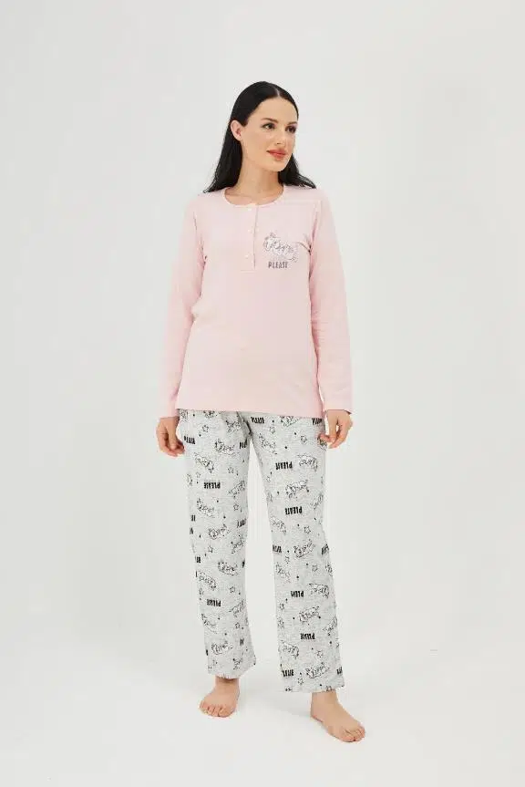 HF Club 2115 Kadın Uzun Kollu Pijama Takımı - PUDRA