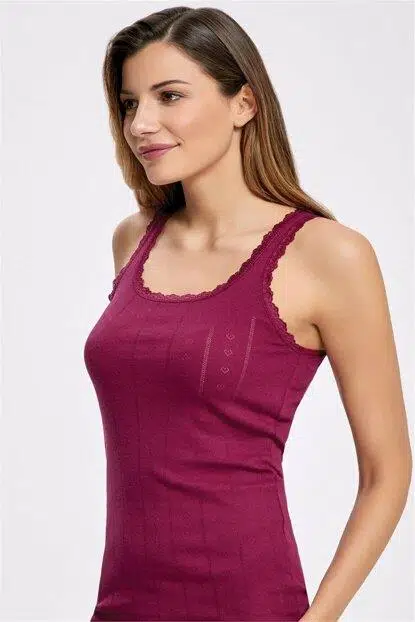 İlke 224 Kadın Jakarlı Dantelli Geniş Askılı Atlet - PUDRA