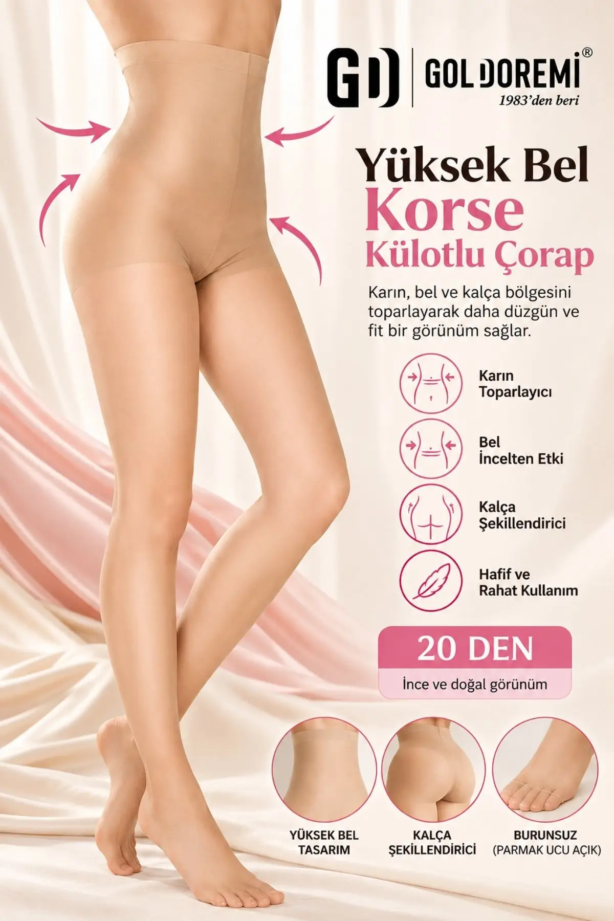İtaliana Kadın Premium Yüksek Bel Karın Toparlayıcı Bel İncelten Korseli 20 Den Külotlu Çorap