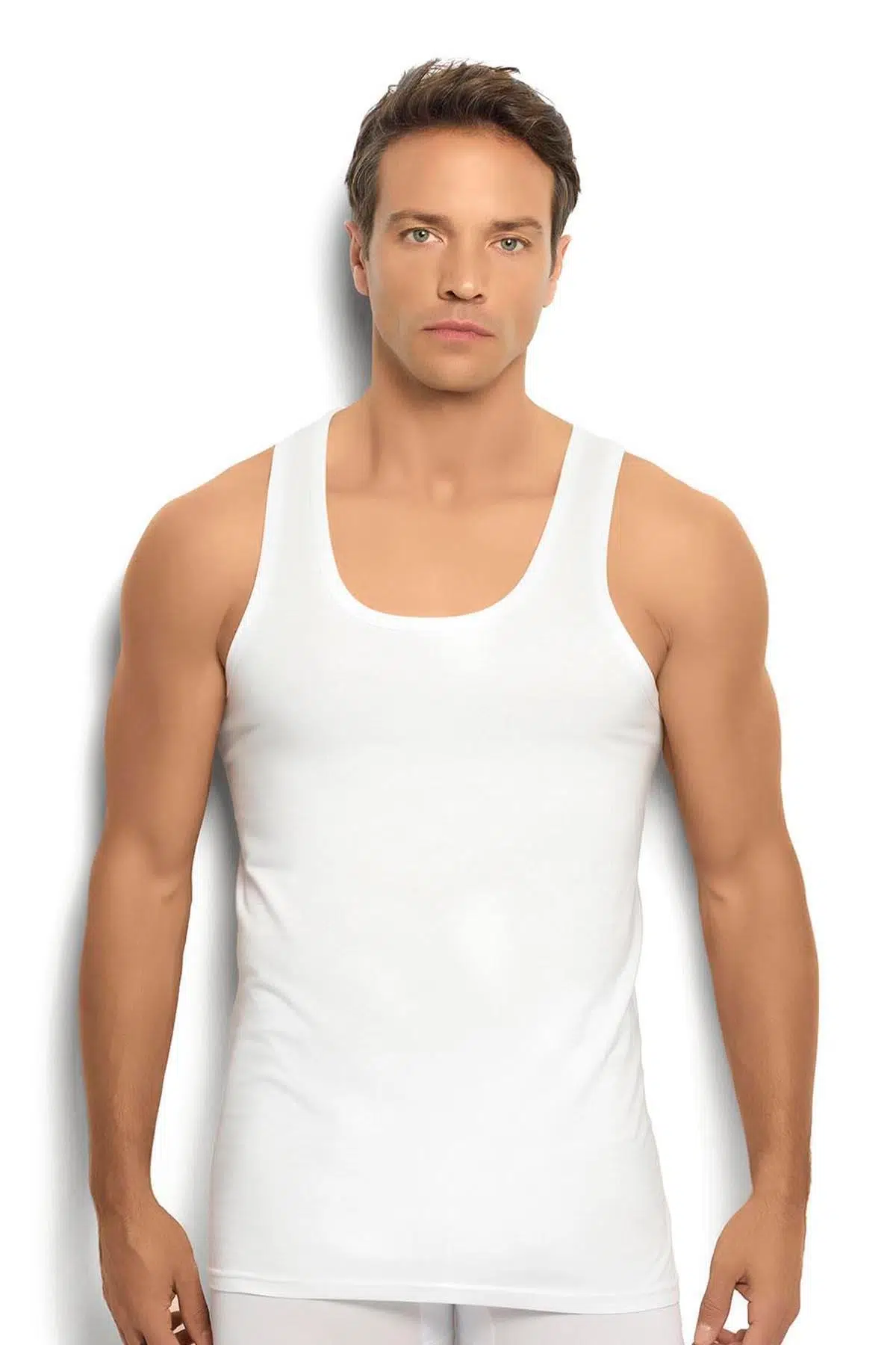 Jiber 106 1 Adet Erkek Pamuklu Arkası Çapraz Rambo Beyaz Atlet - BEYAZ