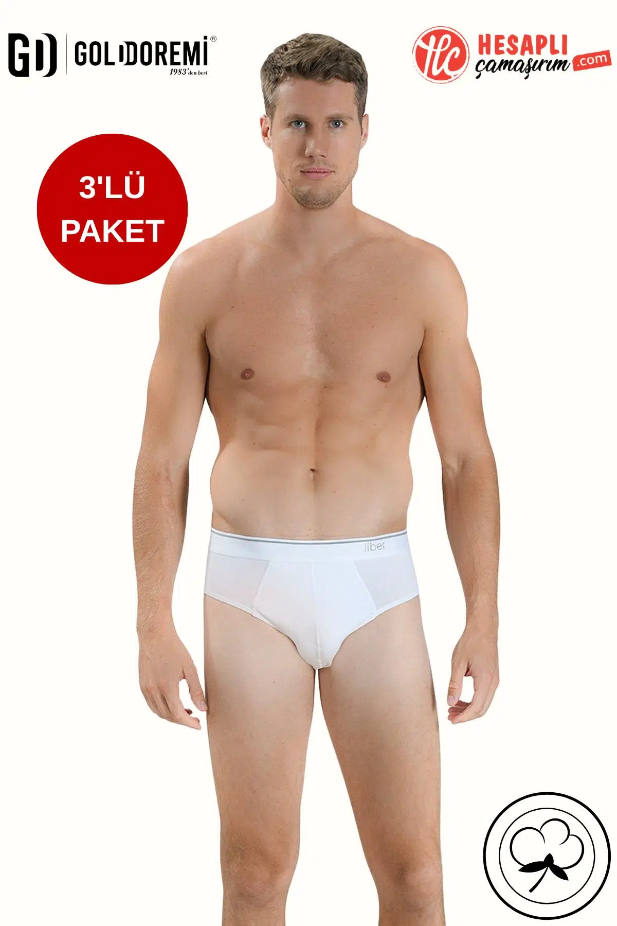 Jiber 323 Premium Erkek Likralı Pamuklu 3'lü Rahat Kalıp Kemer Bel Lastik Kutulu Slip Külot - BEYAZ