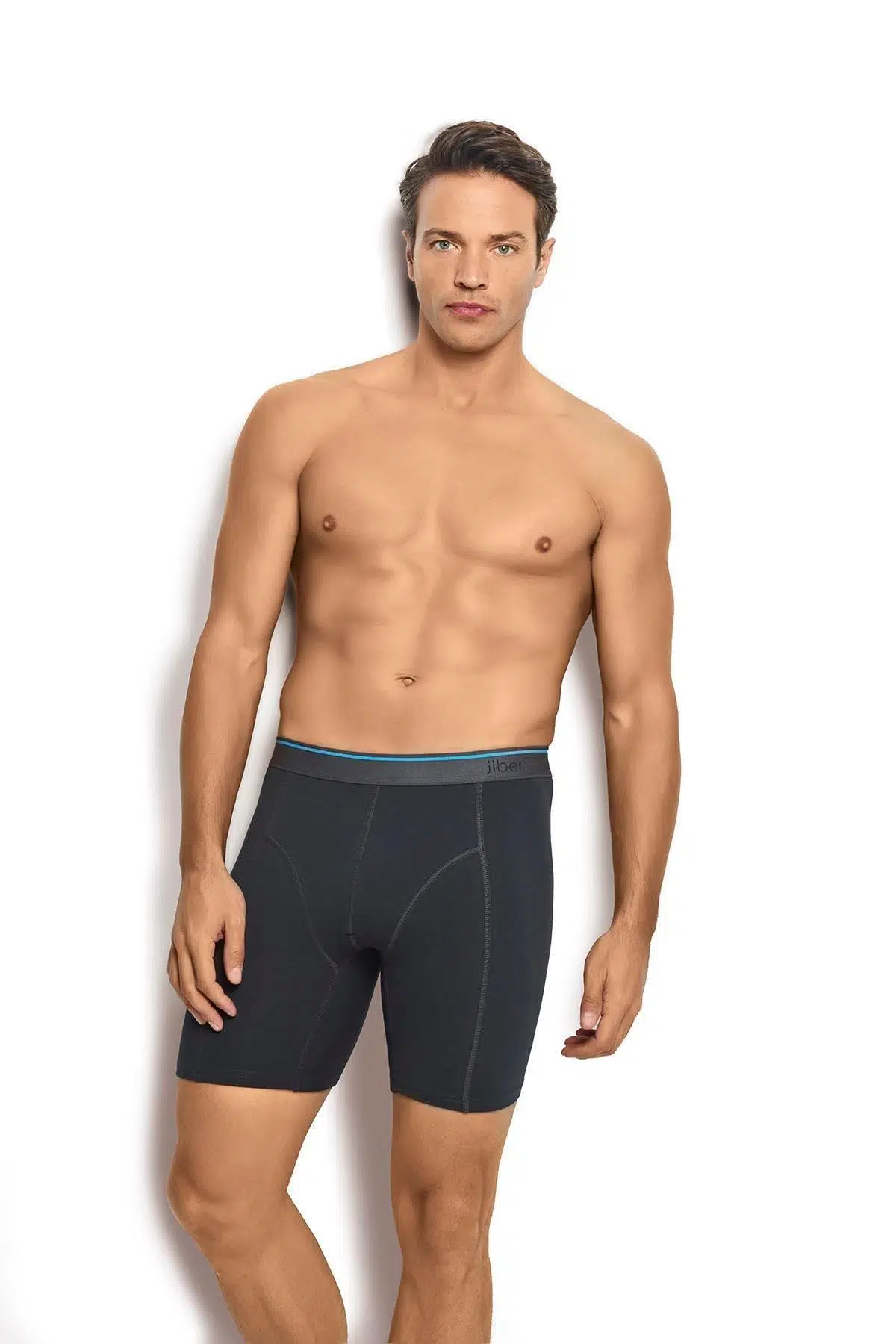 Jiber Erkek 3'lü Pamuklu Likralı Rahat Uzun Boxer - FÜME