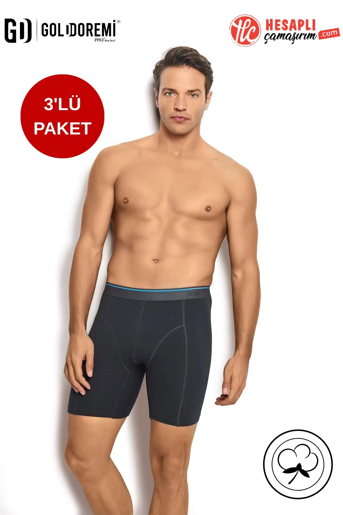 Jiber Erkek Premium 3'lü Katlama Yapmaz Pamuklu Likralı Esnek Çok Rahat Uzun Boxer - FÜME