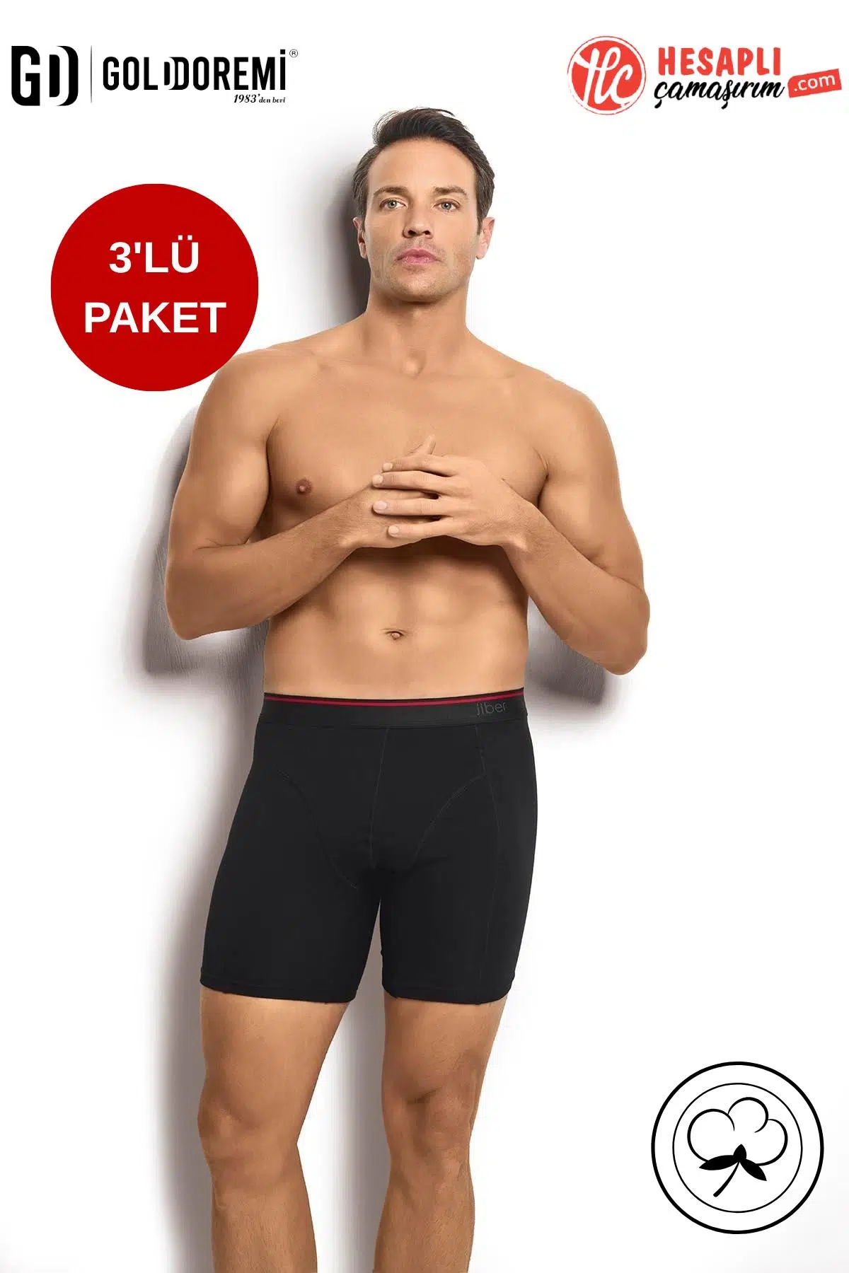 Jiber Erkek Premium 3'lü Katlama Yapmaz Pamuklu Likralı Esnek Çok Rahat Uzun Boxer - SİYAH