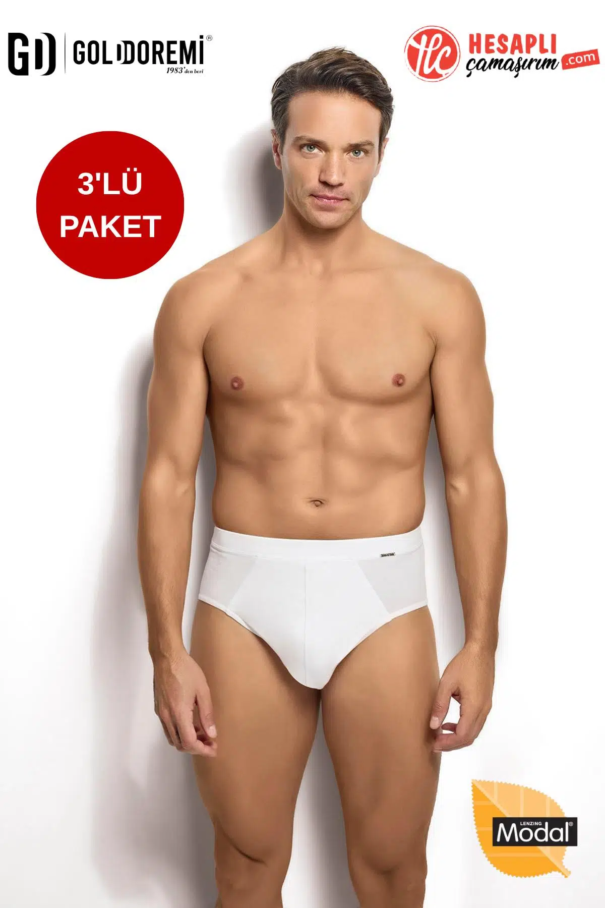 Jiber Erkek Premium Modal Pamuklu Çok Rahat İz Yapmayan Lastik 3'lü Kutulu Slip Külot - BEYAZ