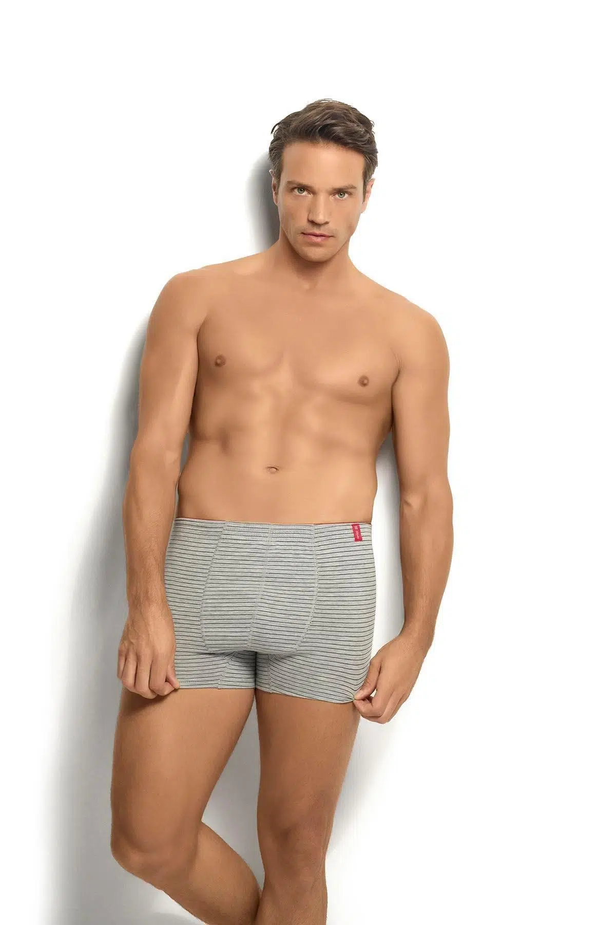 Jiber Erkek Havlu Kemer Pamuklu Çizgili Boxer - GRİ