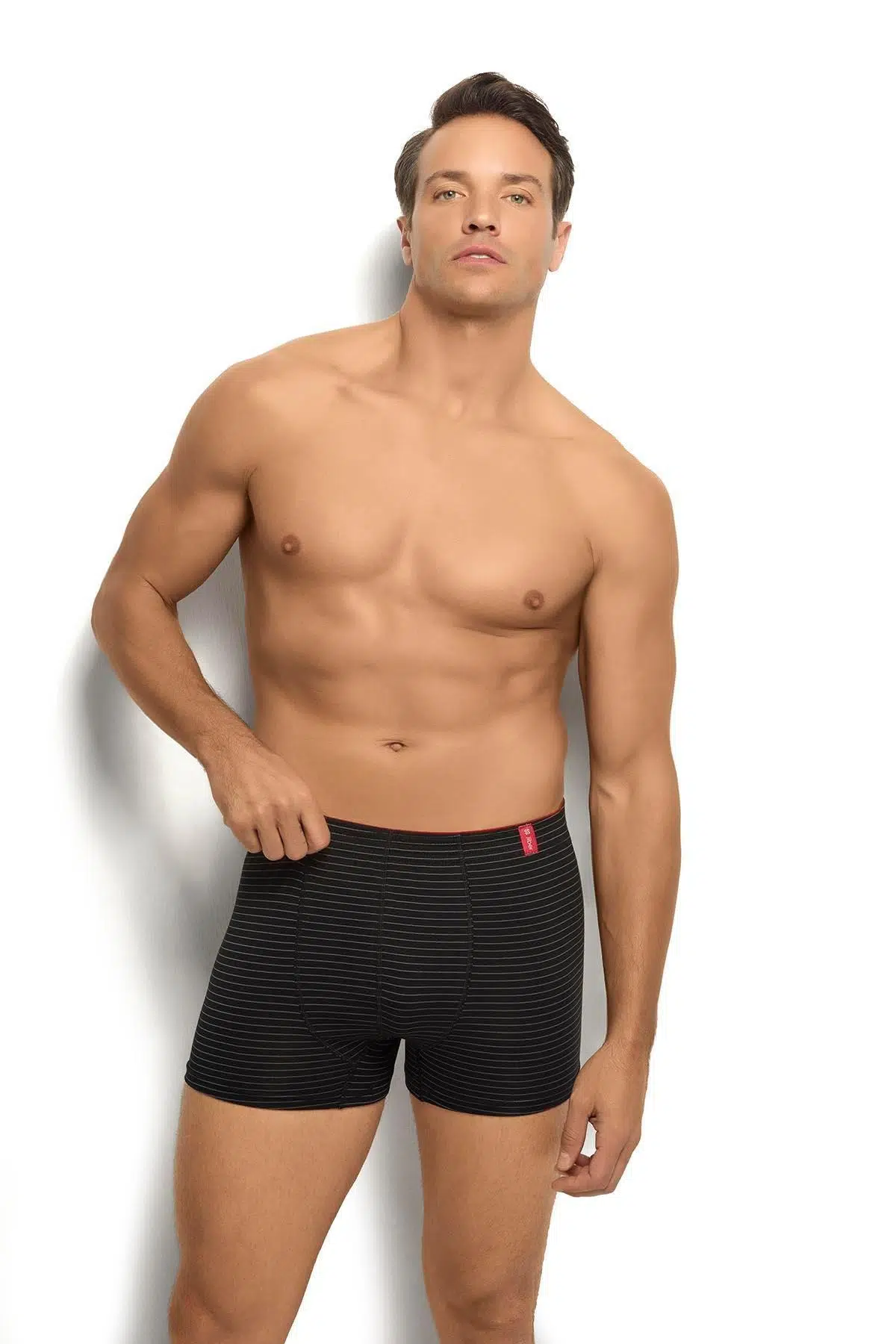 Jiber Erkek Havlu Kemer Pamuklu Çizgili Boxer - SİYAH