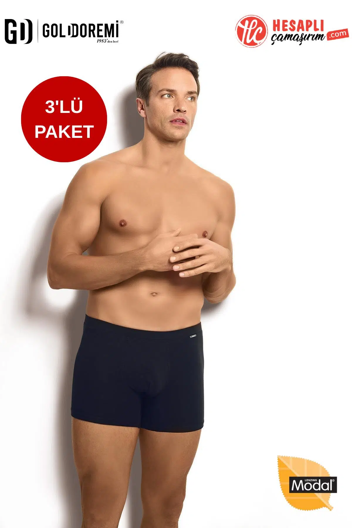 Jiber Erkek Premium Modal Pamuklu İz Yapmayan Lastik Yok Gibi Rahat 3'lü Paket Boxer - LACİVERT