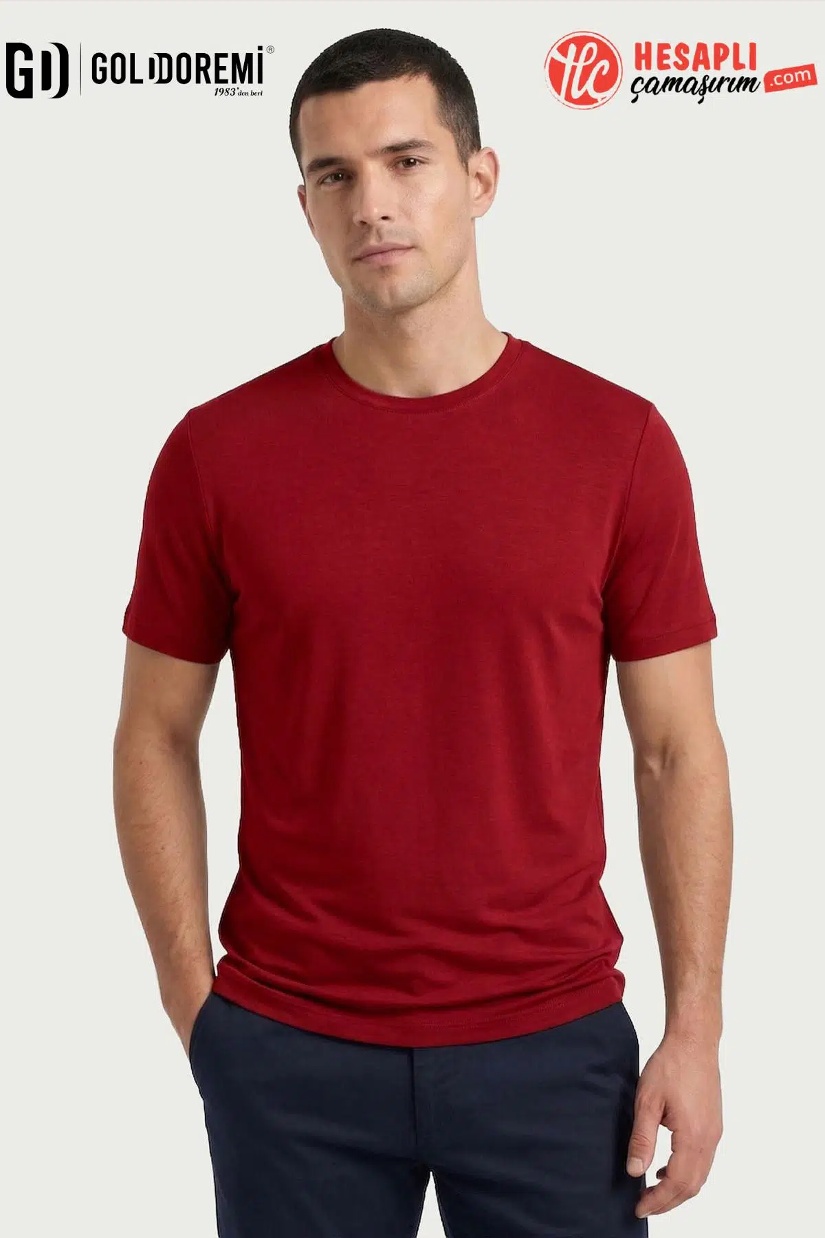 Jiber Erkek Premium Bambu Terletmeyen Hafif Kumaş T-Shirt - BORDO