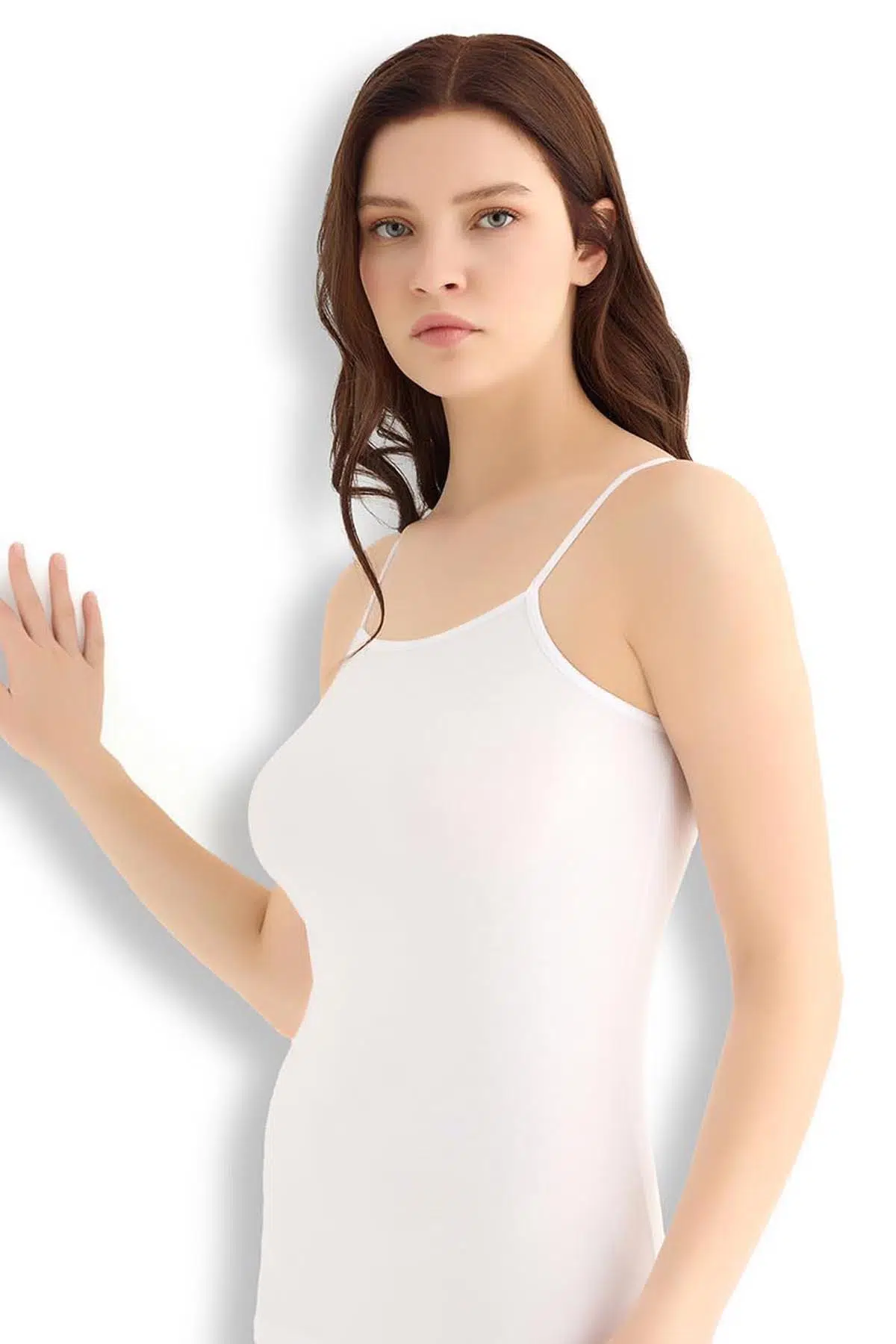 Jiber Kadın Likralı Pamuklu İp Askılı Atlet - BEYAZ