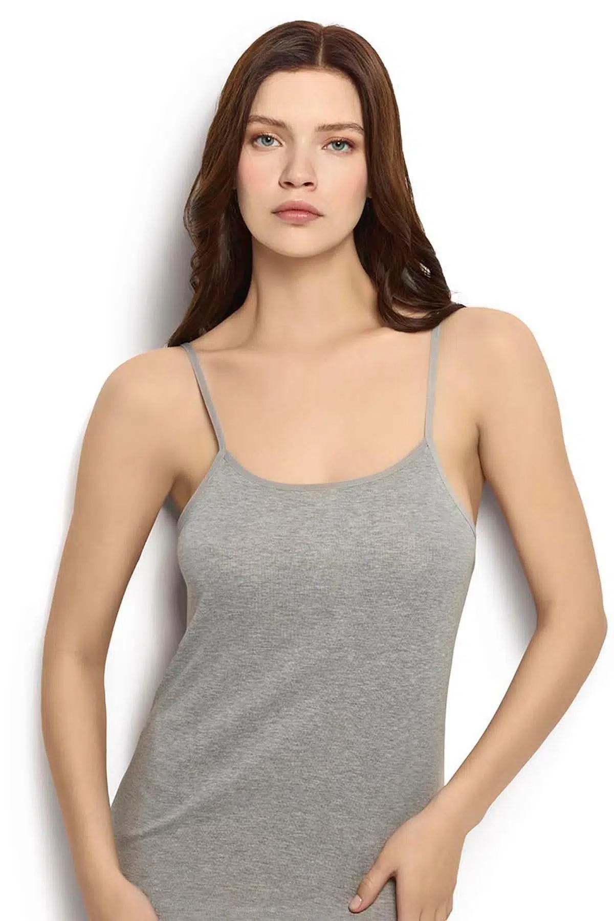 Jiber Kadın Pamuklu Ribana Kumaş İp Askılı 1 Adet Atlet - GRİ