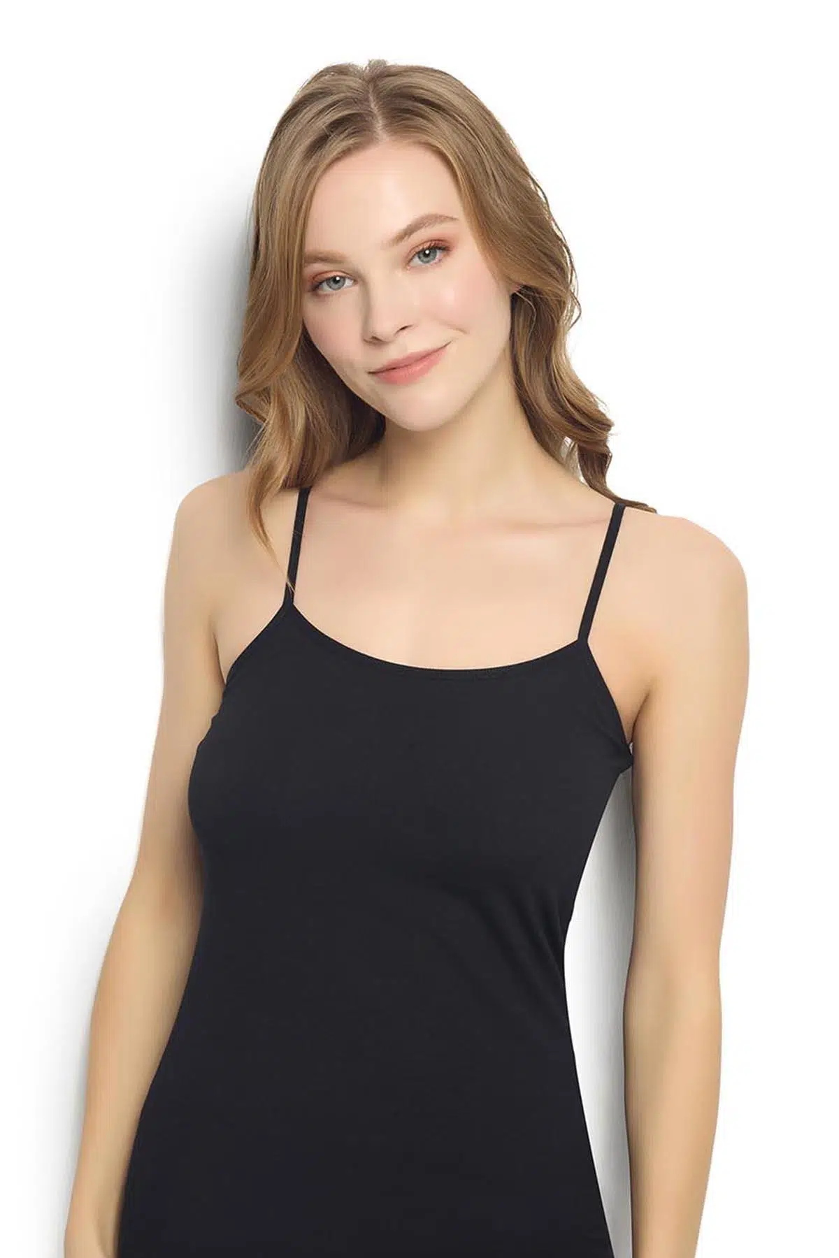 Jiber Kadın Pamuklu Ribana Kumaş İp Askılı 1 Adet Atlet - SİYAH