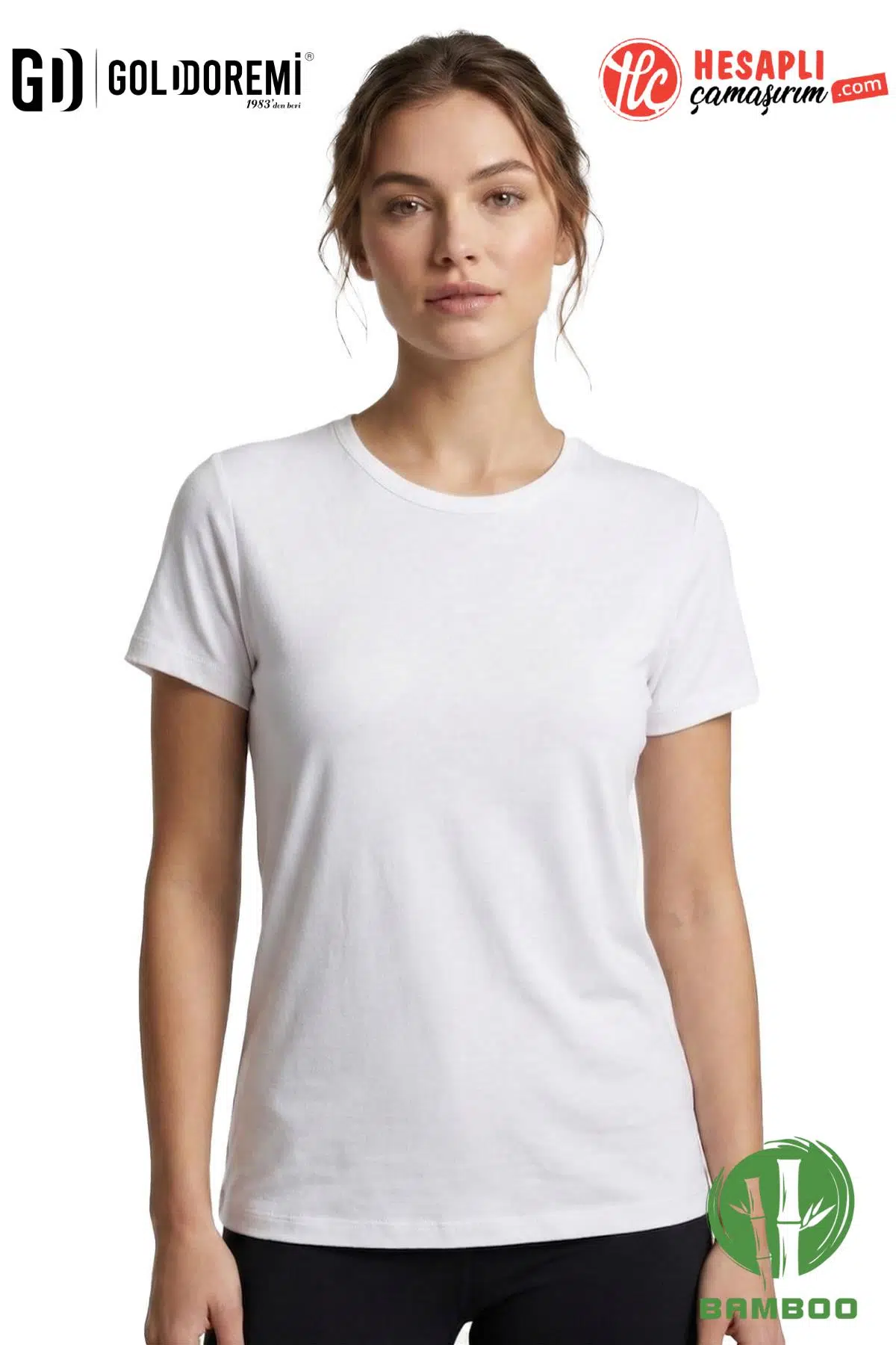 Jiber Kadın Premium Ekstra Esnek Bambu Terletmeyen Hafif Kumaş T-Shirt - BEYAZ