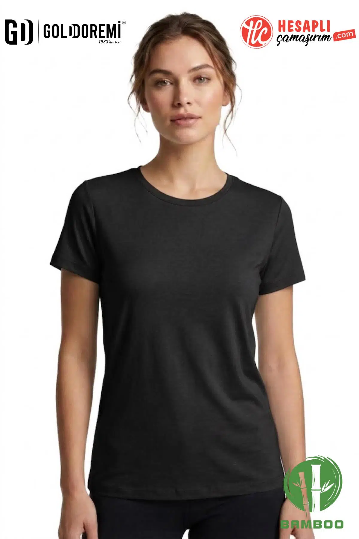 Jiber Kadın Premium Ekstra Esnek Bambu Terletmeyen Hafif Kumaş T-Shirt - SİYAH