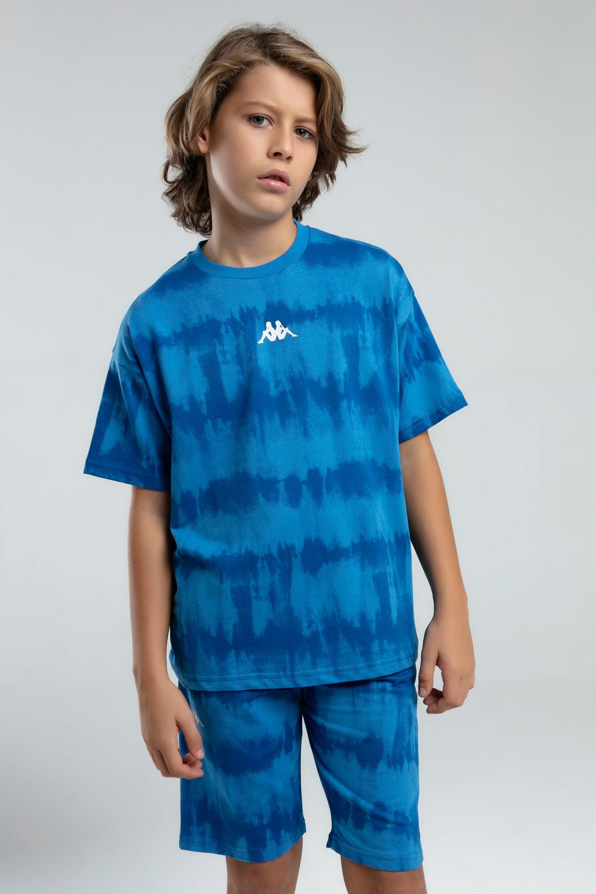 Kappa 332924 Erkek Çocuk Tie-Dye Desen Şortlu Bermuda Pijama Takım - MAVİ