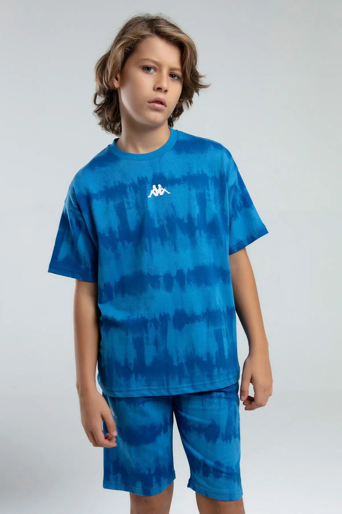 Kappa 332924 Erkek Çocuk Tie-Dye Desen Şortlu Bermuda Pijama Takım - MAVİ