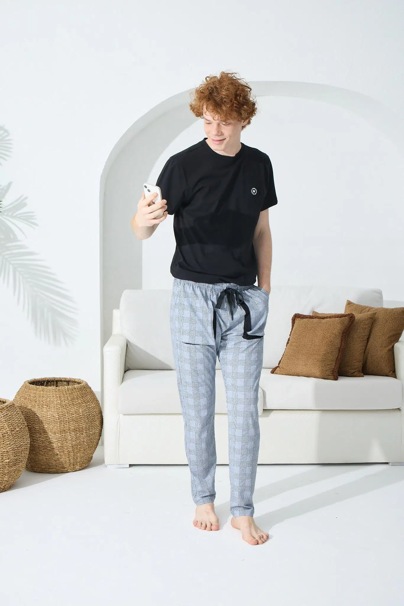 KLY 1014 Erkek 0 Yaka Kısa Kol Pijama Takım - SİYAH