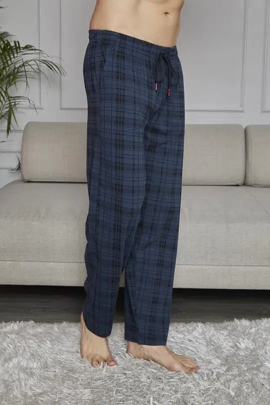 KLY 152 Tek Alt Likralı Ekoseli Çok Rahat Pijama Alt - İNDİGO