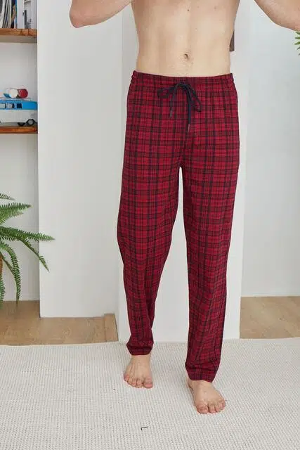 KLY 194 Büyük Beden Erkek Ekose Tek Pantolon - BORDO