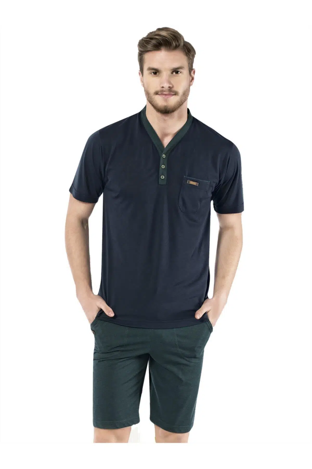 KLY 2109 Erkek Şortlu Pijama Takım - YEŞİL